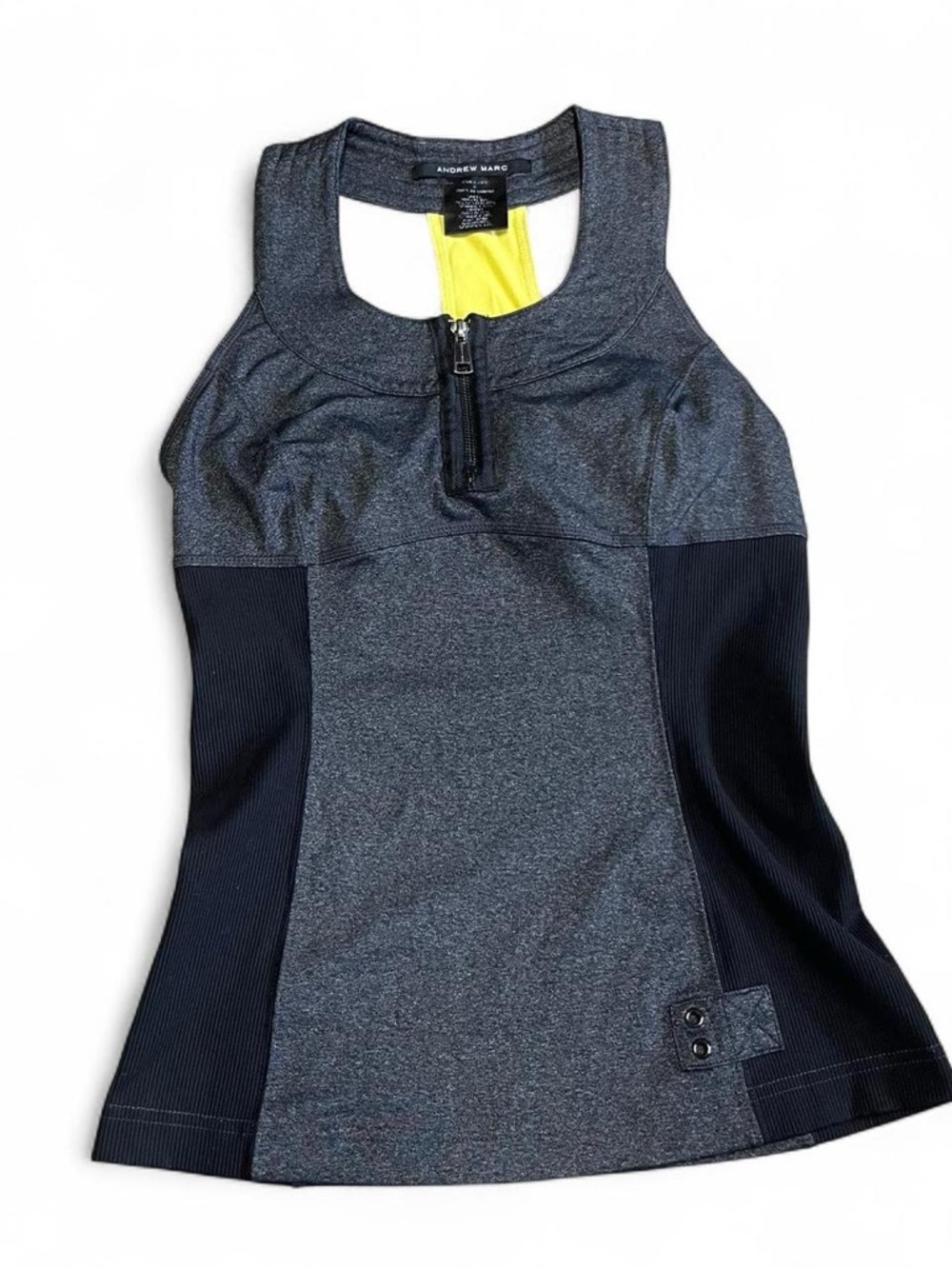 Andrew Marc Charcoal Gray and Black Tank with Yellow Accent
